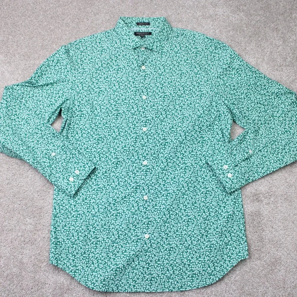 Banana Republic Shirt Mens Large Green Floral Grant Fit 120s Supima‎ Cotton L/S